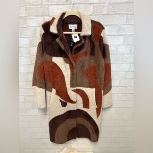 Joseph Ribkoff Abstract Print Feather Yarn Sweater Coat NWT Size Medium
